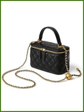 Lambskin Leather Quilted Box Crossbody Bag Small Top Handle Purse